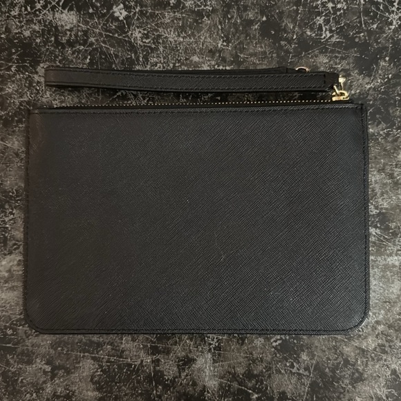 Kate Spade Black Leather Card Holder Double Zip Wristlet 8x5" - Picture 2 of 4